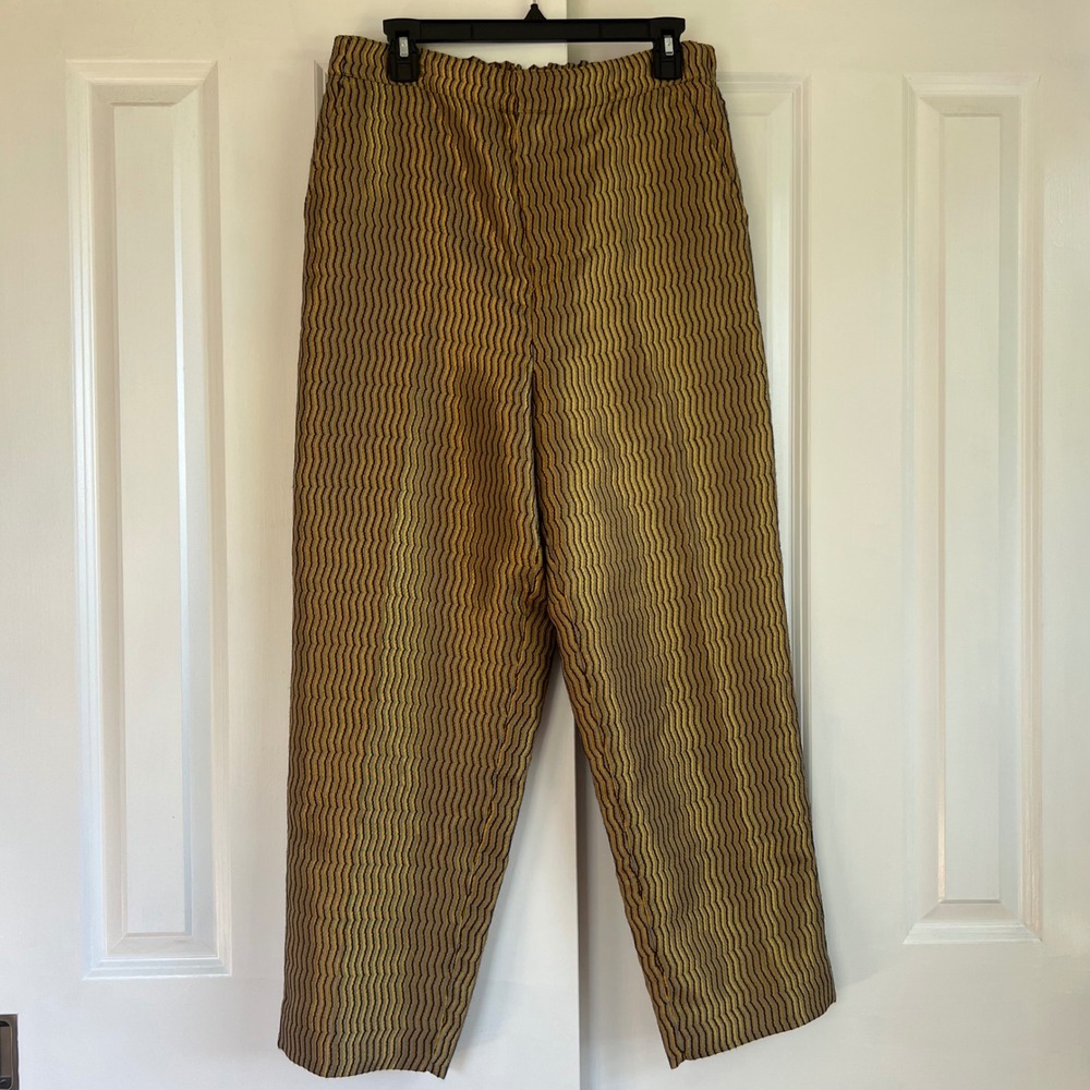 Maeve‎ Anthropologie Gold Metallic Wavy Stripe High Waist Cropped Pants Size M - Picture 2 of 13